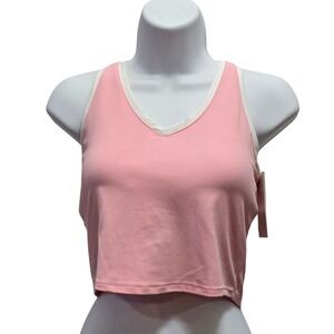All in Motion Women Pink Contrast V-Neck Cropped Sports Bra Medium NWT UPF 50+
